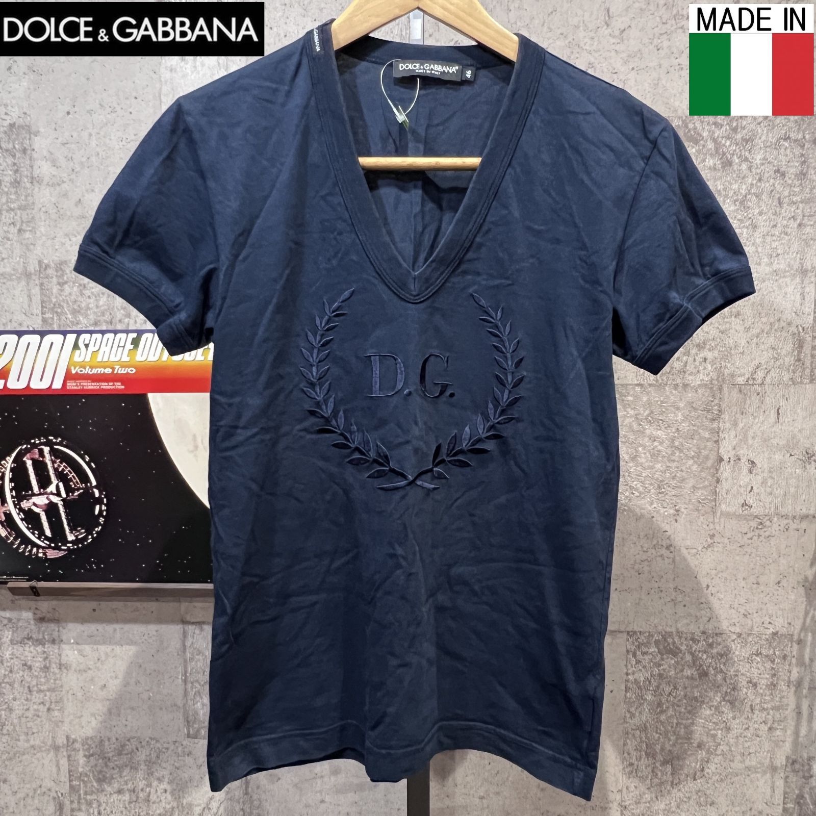 イタリア製 ドルチェ&ガッバーナ 正規品 Vネック Tシャツ ネイビー 46 