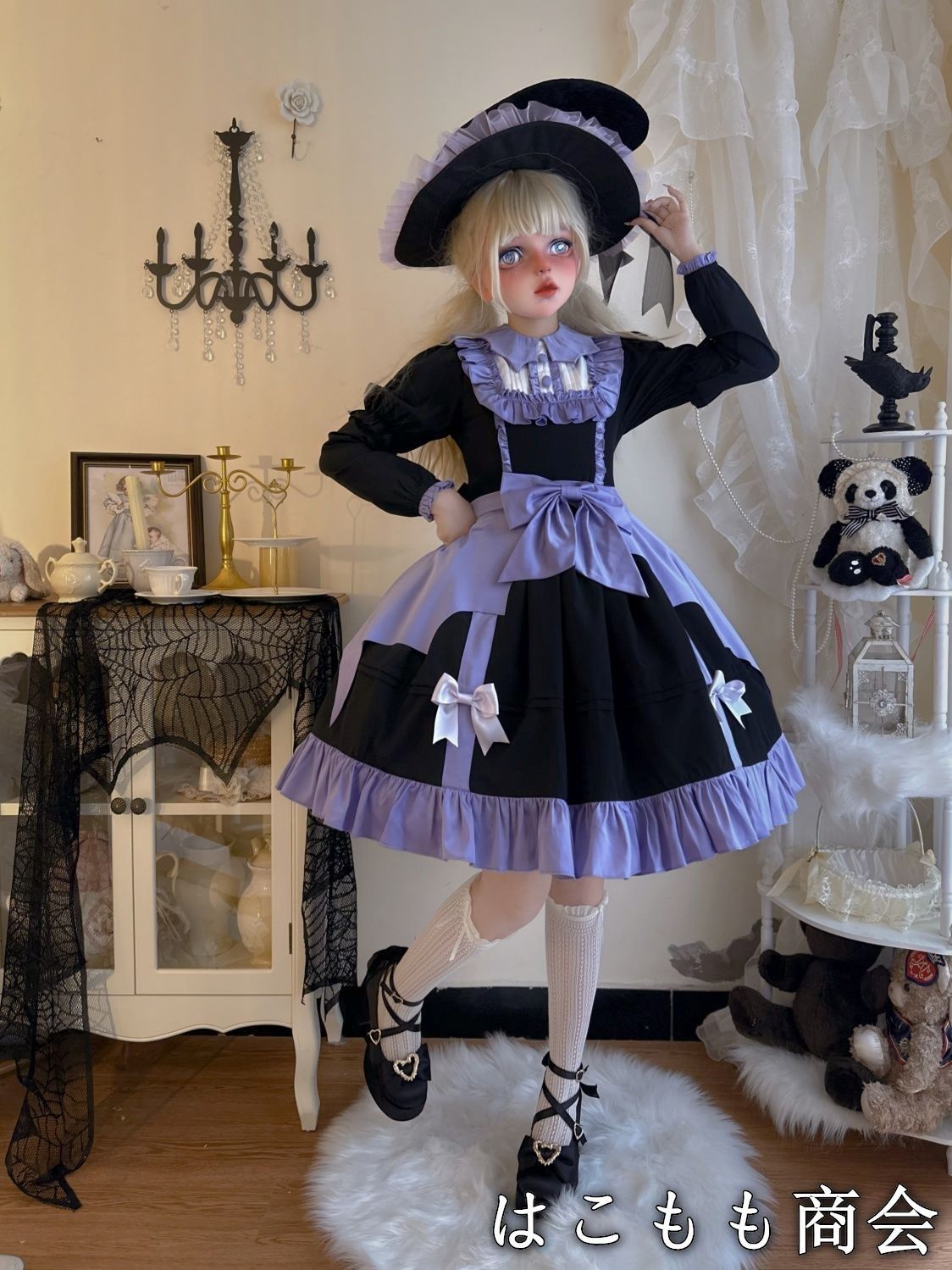 ドレスです ロリータ洋装 長袖ワンピース ブラック＆パープル 秋冬用 蝶結び付き おしゃれ クラシック 甘ロリデザイン 高品質 撮影会 コスプレ イベント プレゼントにも最適