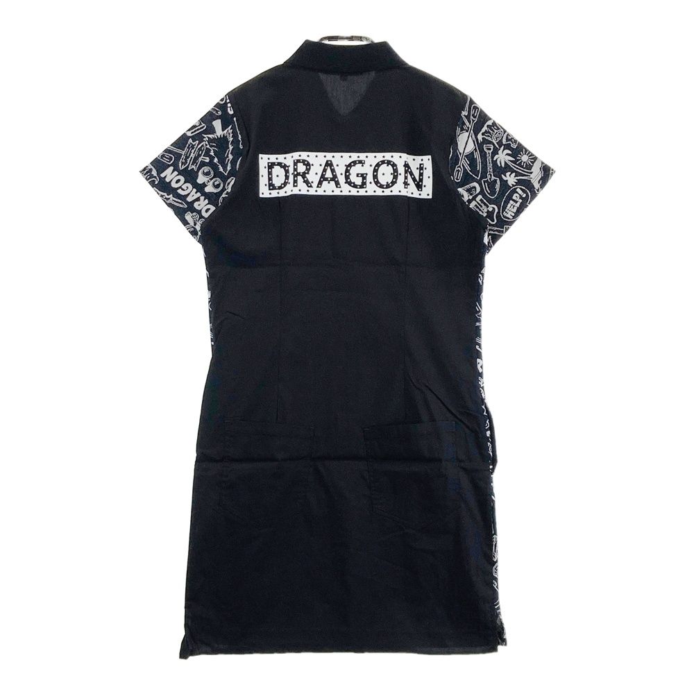 サイズ：2 DANCE WITH DRAGON ダンスウィズドラゴン  半袖ポロワンピース サバイバル ブラック系 [240001223629] ゴルフウェア レディース ストスト サイズ：2 DANCE WITH DRAGON ダンスウィズドラゴン 半袖ポロ