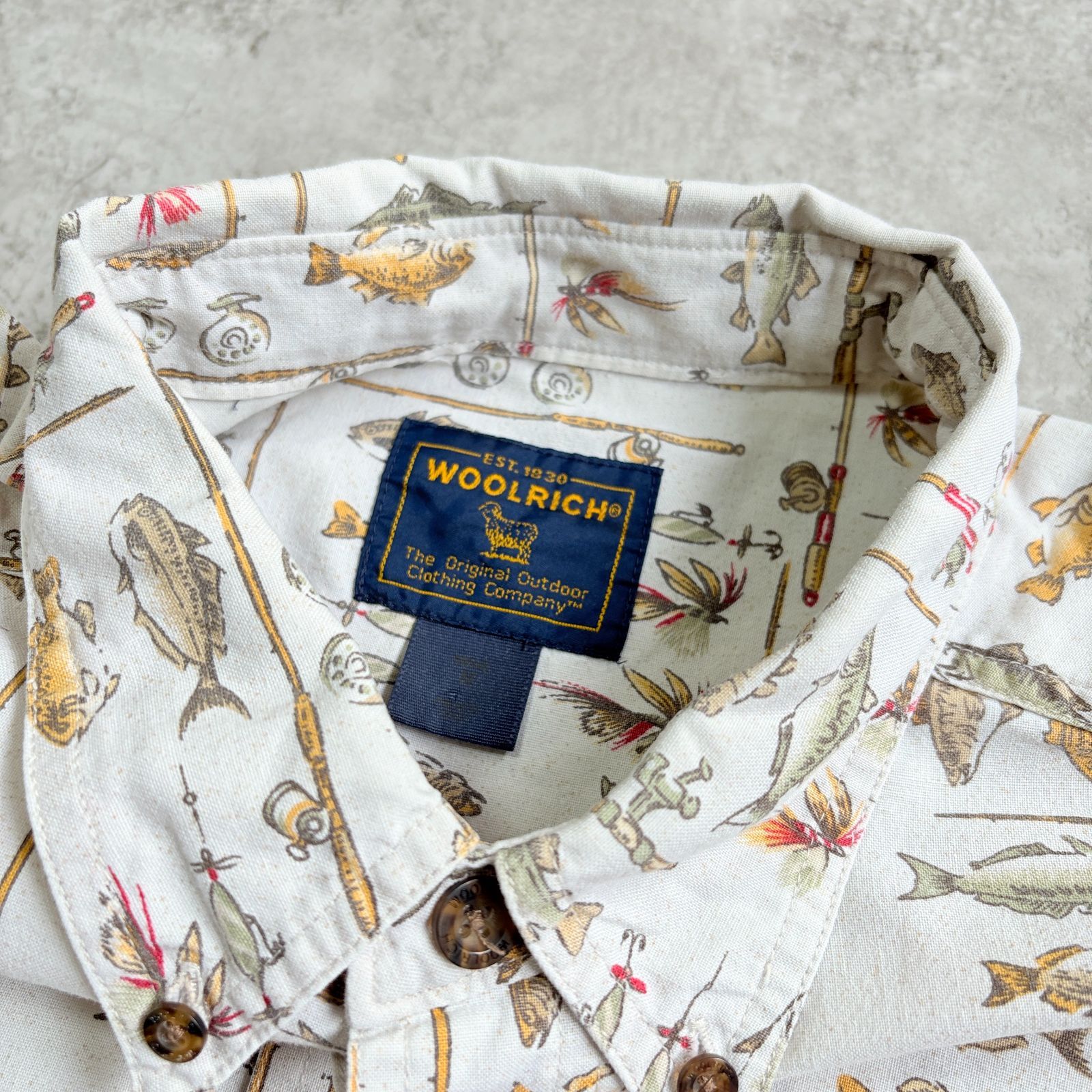 90～00s Wool Rich Fishing All Printed Cotton Short sleeve