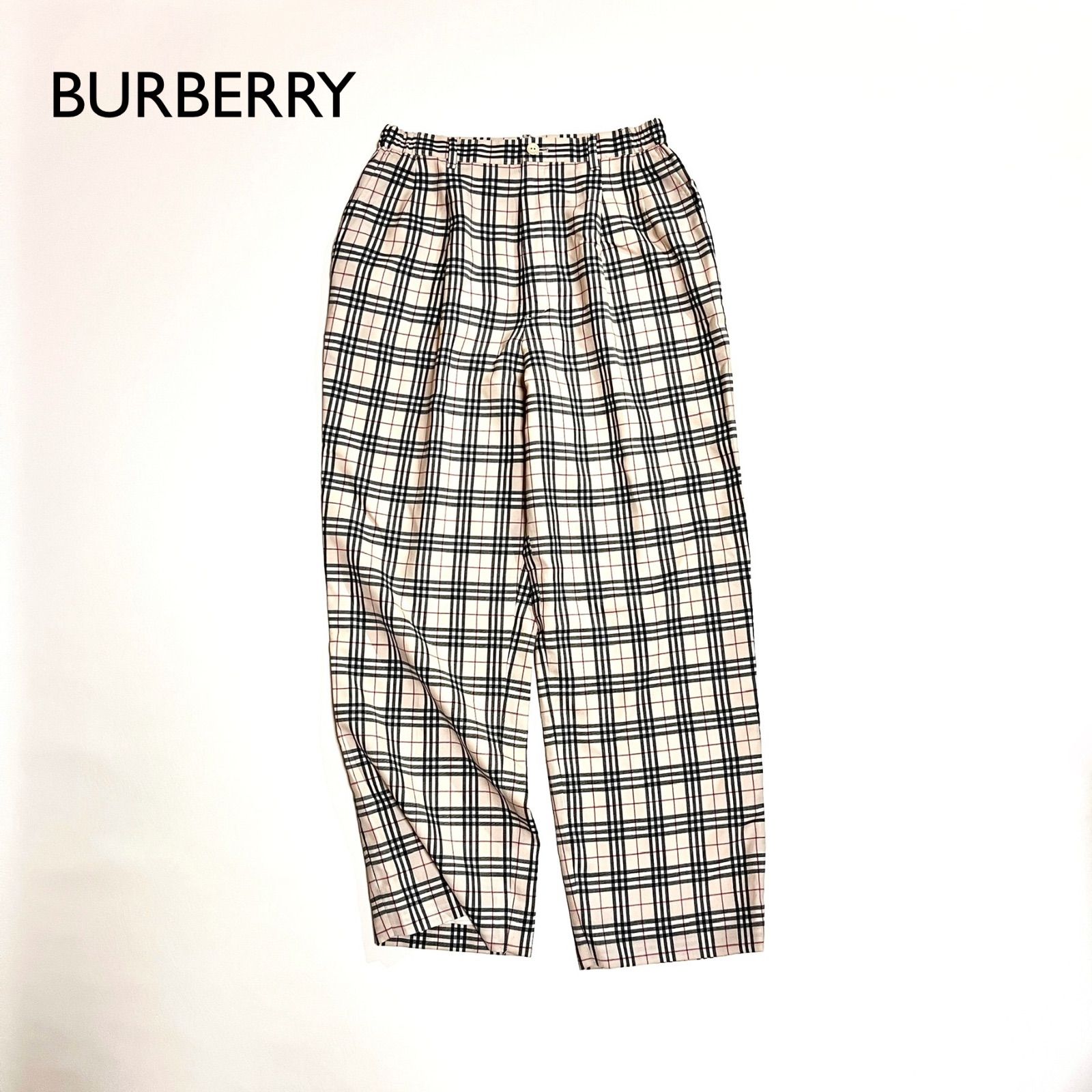cj07 BURBERRY GOLF 13号 ノバチェック ストレート ゆったり パンツ チェック柄 バーバリー ベージュ