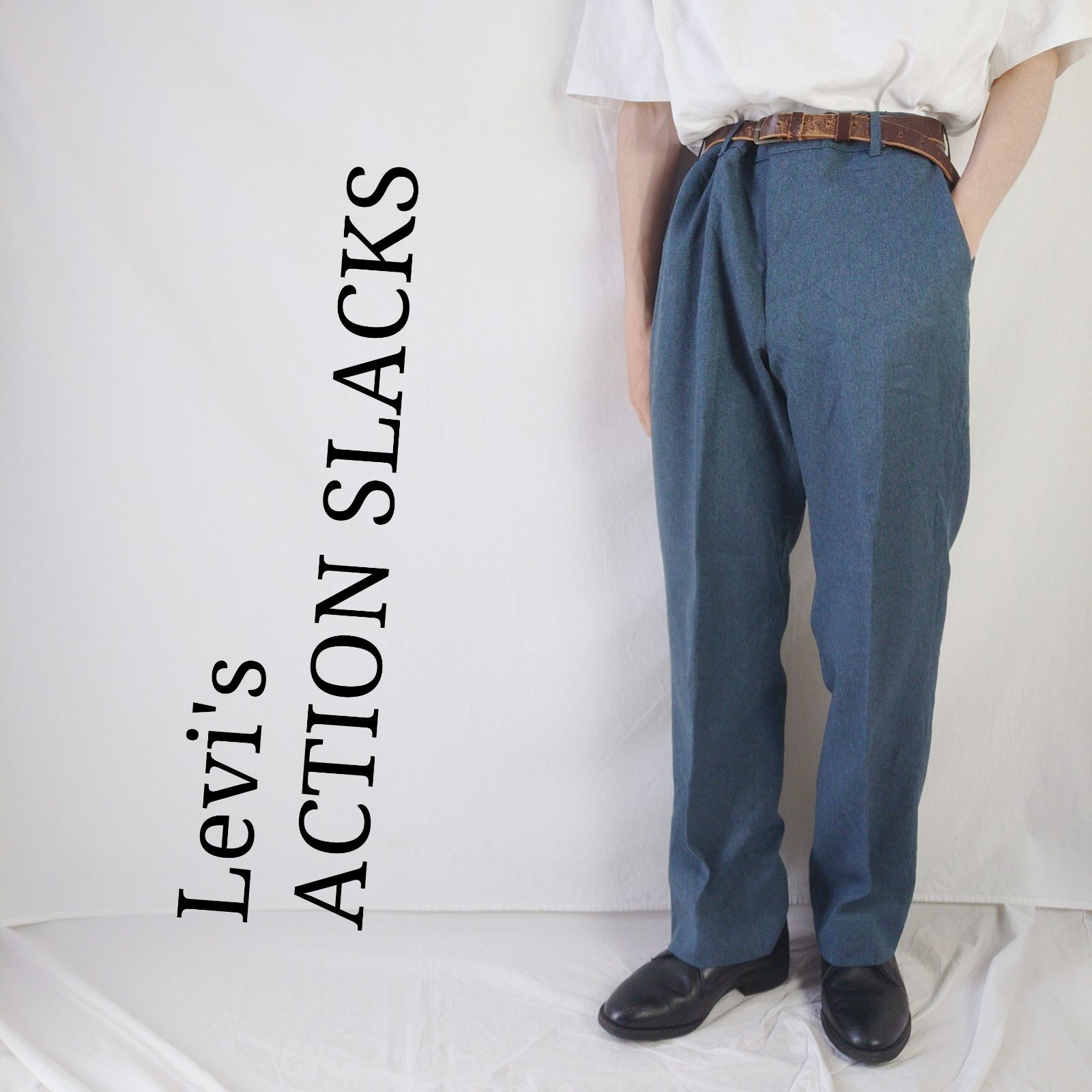 90s Levi's アクションスラックス ネイビー 無地 ワイド