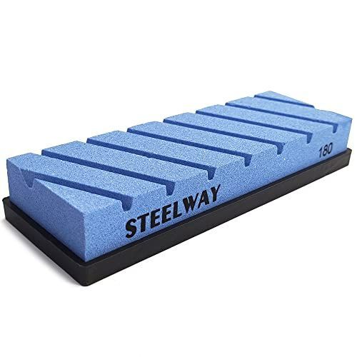 steelway 面直し砥石 #180粒度 溝 修正砥石 180*60*28mm 研ぎ器滑り止めゴムマット付き 砥石修正 (Blue)