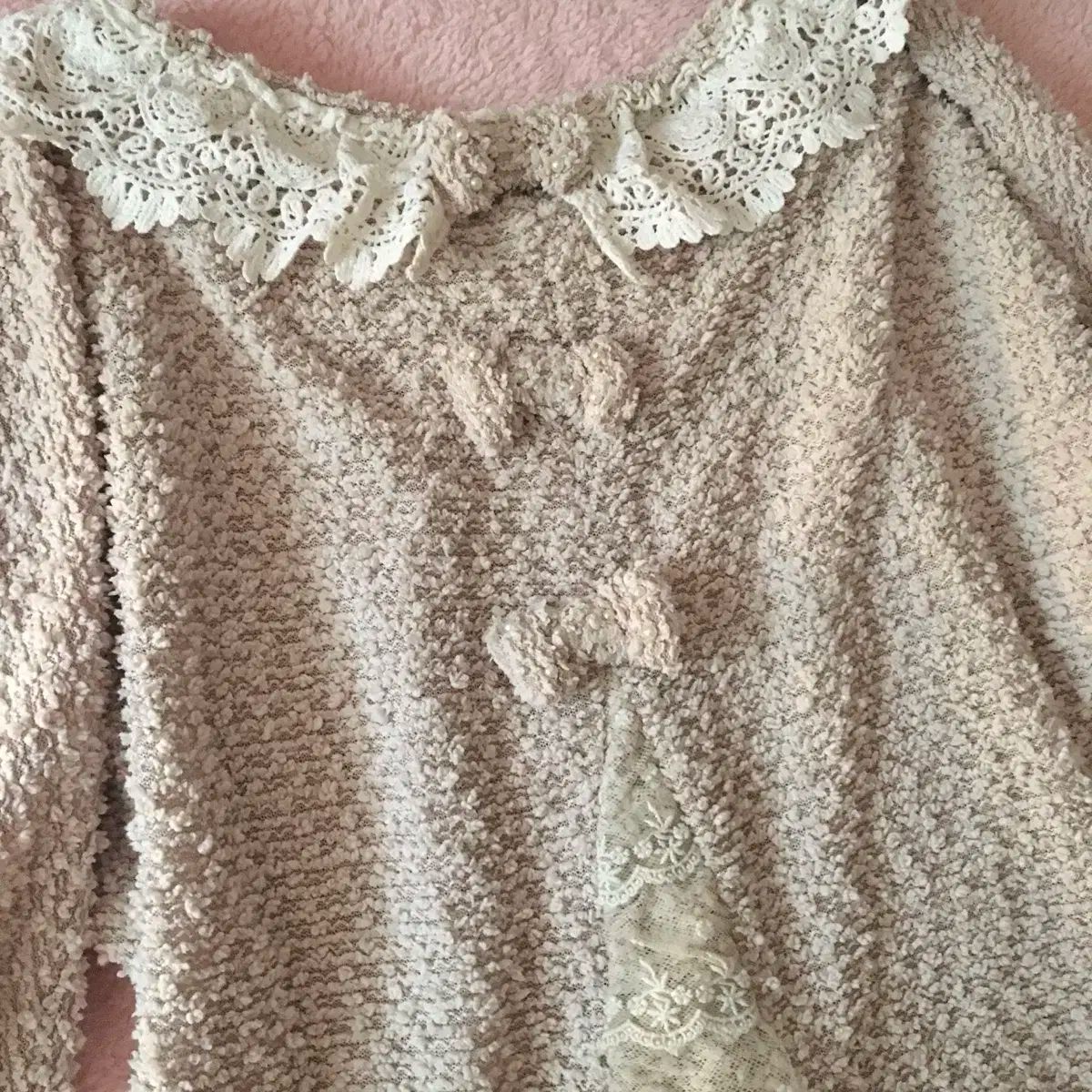  リズリサ 古典 リボン パール ニット ピンターコル ラテギャル 姫ギャル 長袖 ニット セーター