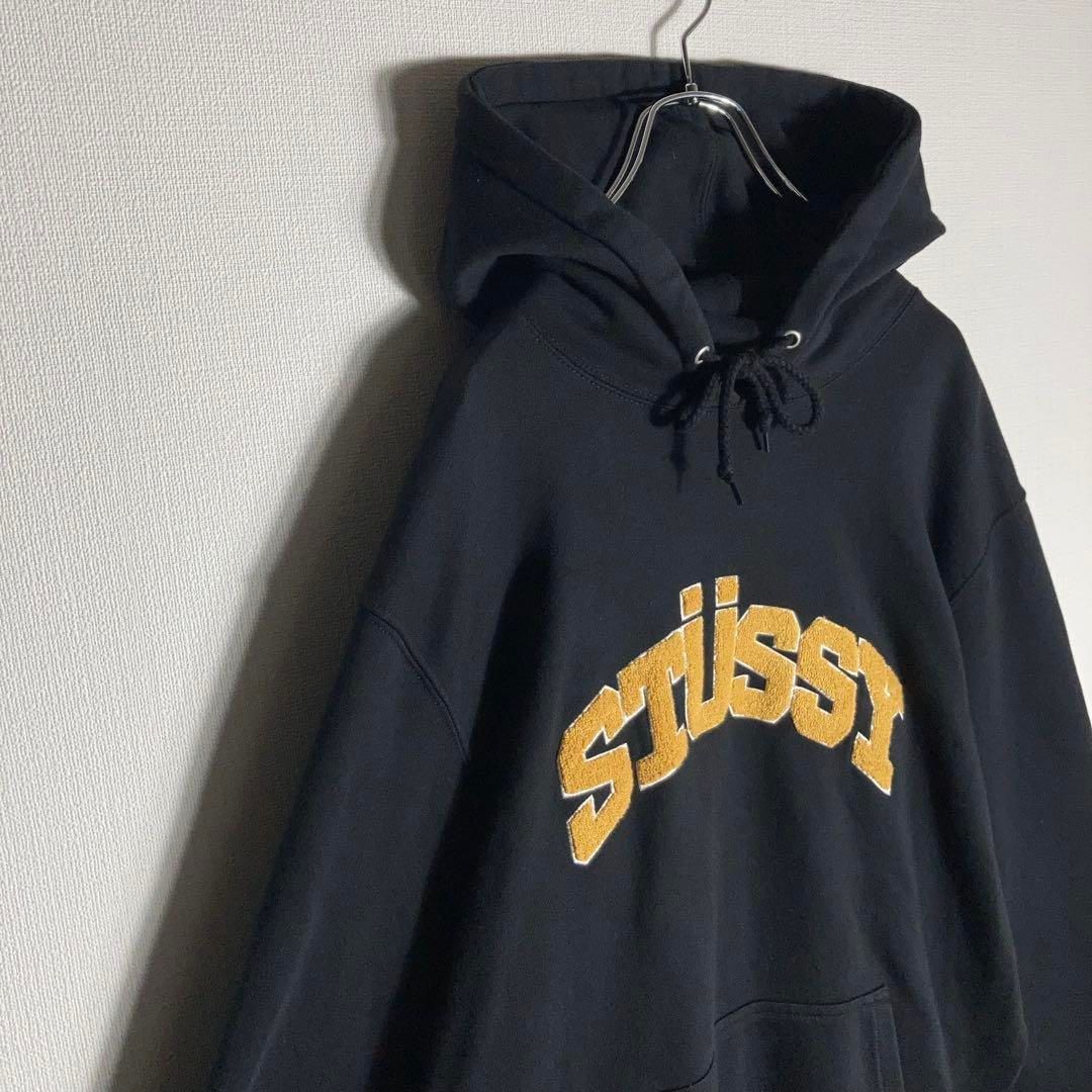 820【即完人気】ステューシー☆パイルアーチロゴ入りパーカーLサイズ