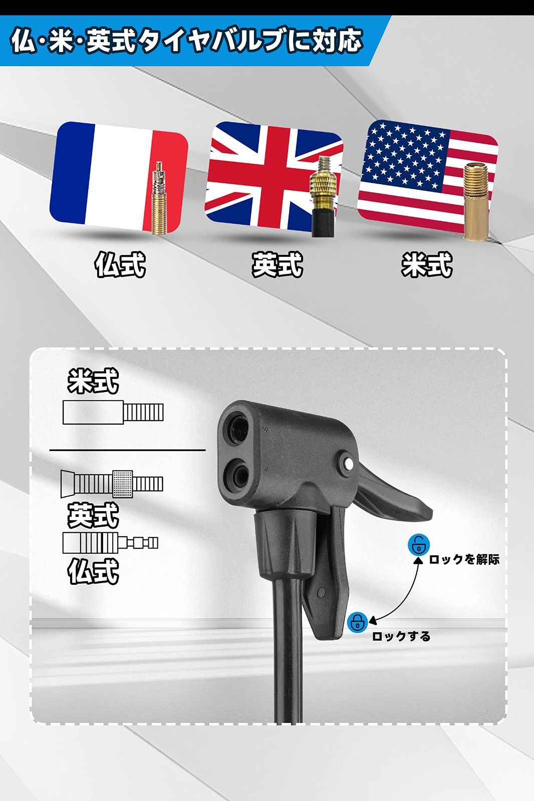 MOHEGIA 自転車 空気入れ: フロアポンプ - 仏式 米式 英式バルブ対応 - 160PSI スケール/デジタル圧力計