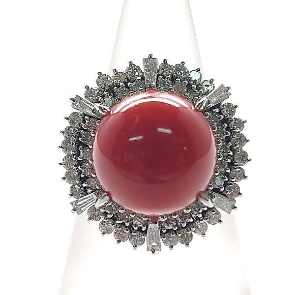 ※併売商品※◆新品仕上げ◆天然珊瑚 リング C 約13.8mm D1.57ct PT900 約17号 GRJソーティング レディースジュエリー　M888