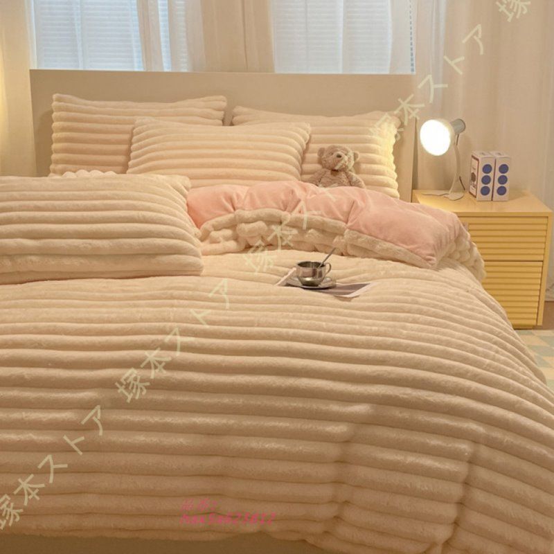 掛け布団カバー 肌に優しい布団カバー ふとんカバー 毛玉なし 4点セット もこもこ ファスナー オールシーズン 吸水速乾 抗菌防臭加工 通気性 丸洗いOK hax5a623812