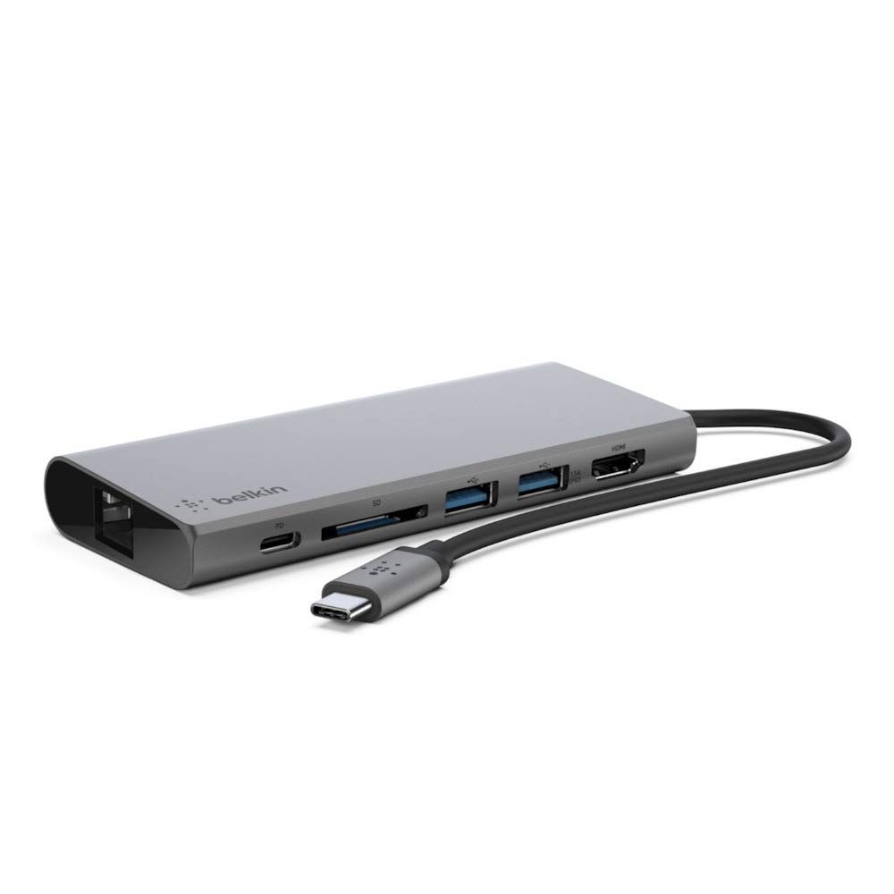 Belkin 7 in 1 USB-C イーサネットハブ USB-C PD 60W 4K HDMI SDカード USB iPad/iPad Pro/iPad mini/MacBook/MacBook Pro/MacBo [6-in-1 60Wイーサネットハブ]