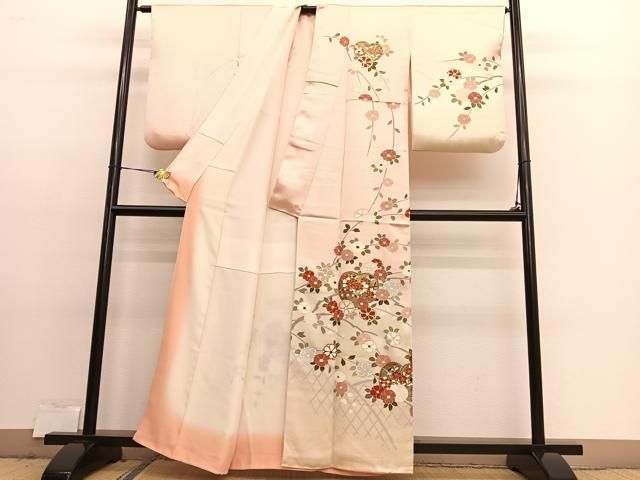 平和屋着物□訪問着 籬枝花文 暈し染め 金彩 正絹 逸品