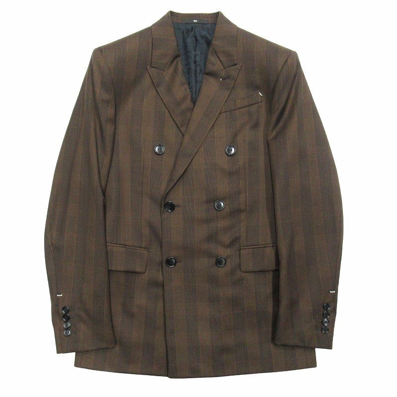 ベルルッティ Berluti グレンチェック ウール スーツ セットアップ ダブルブレスト カリグラフィー裏地 テーラード ジャケット スラックス パンツ R44 46 茶 ブラウン メンズ