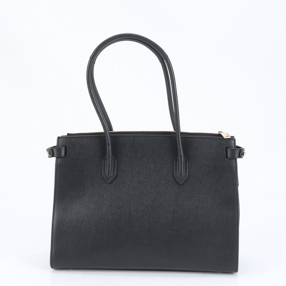 FURLA トートバッグ 肩掛け ブラック レザー ロゴ A4可 美品 フルラ レザー トートバッグ リンダ 肩掛け ロゴ金具