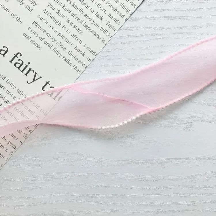 サイドパールリボン ピンク 1mカット 40mm幅 オーガンジーリボン