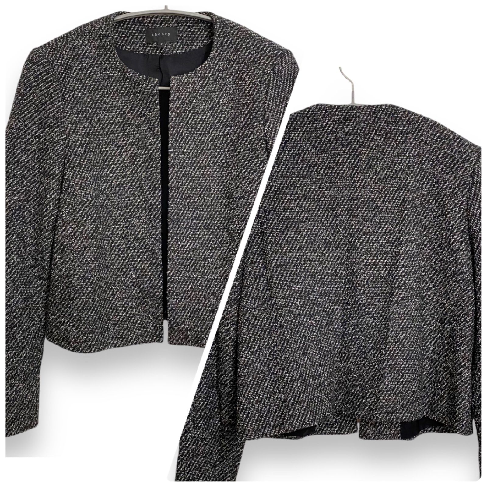 セオリー ノーカラー セットアップ サイズ2 グレー スーツ ジャケット