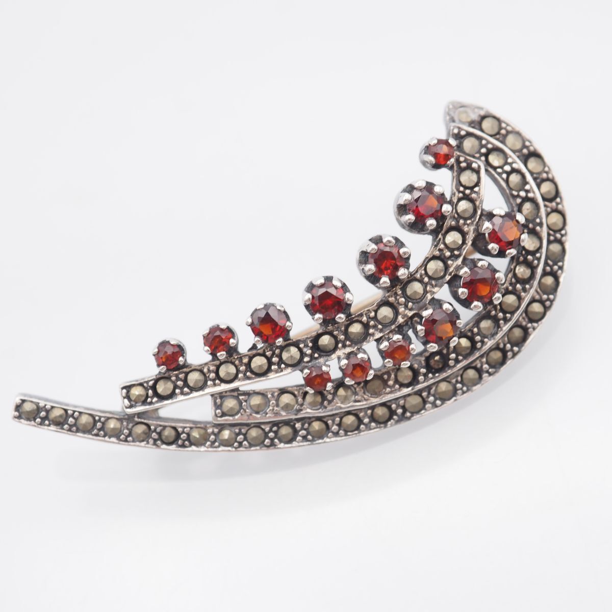 G131 ガーネット マーカサイト マルカジット SILVER925刻印 ブローチ デザイン シルバー ヴィンテージ 1月誕生石