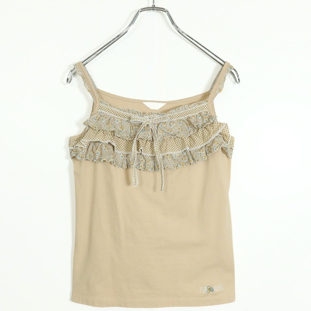 ピンクハウス☆花柄キャミソール ピコレース 段々重ねフリル サイズM