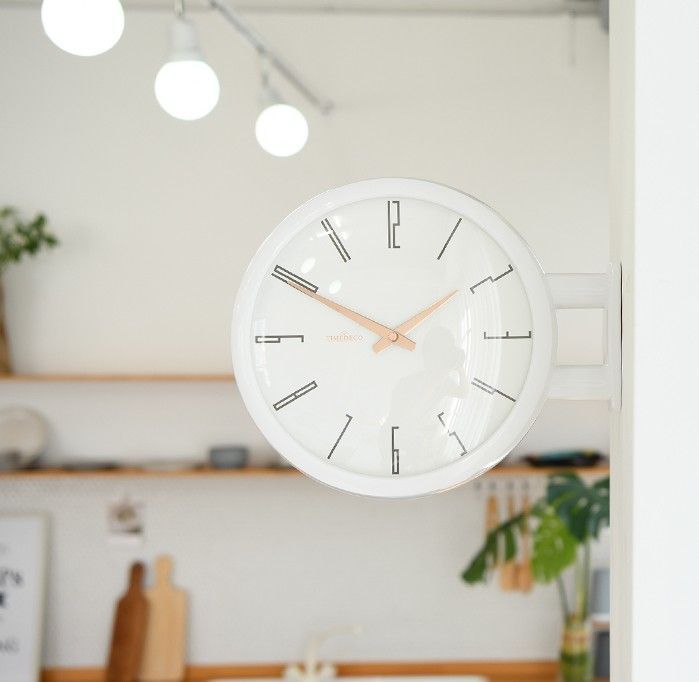 両面電波時計　壁掛け　ホワイト 両面電波時計 ダブルフェイス ショップ ウォール クロック ブラック A7