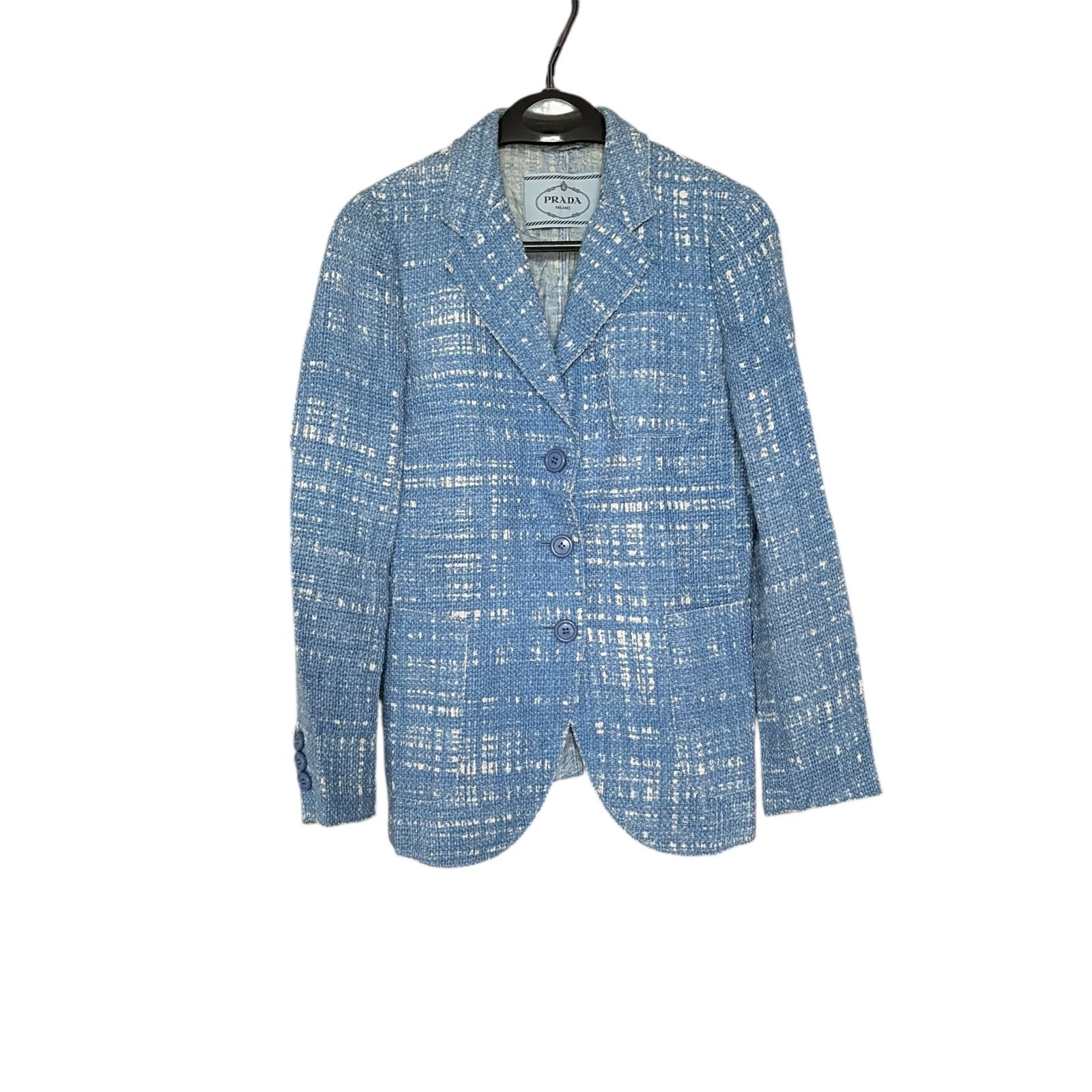 Z1554 美品 PRADA プラダ ツイード テーラード ジャケット 水色 ブルー