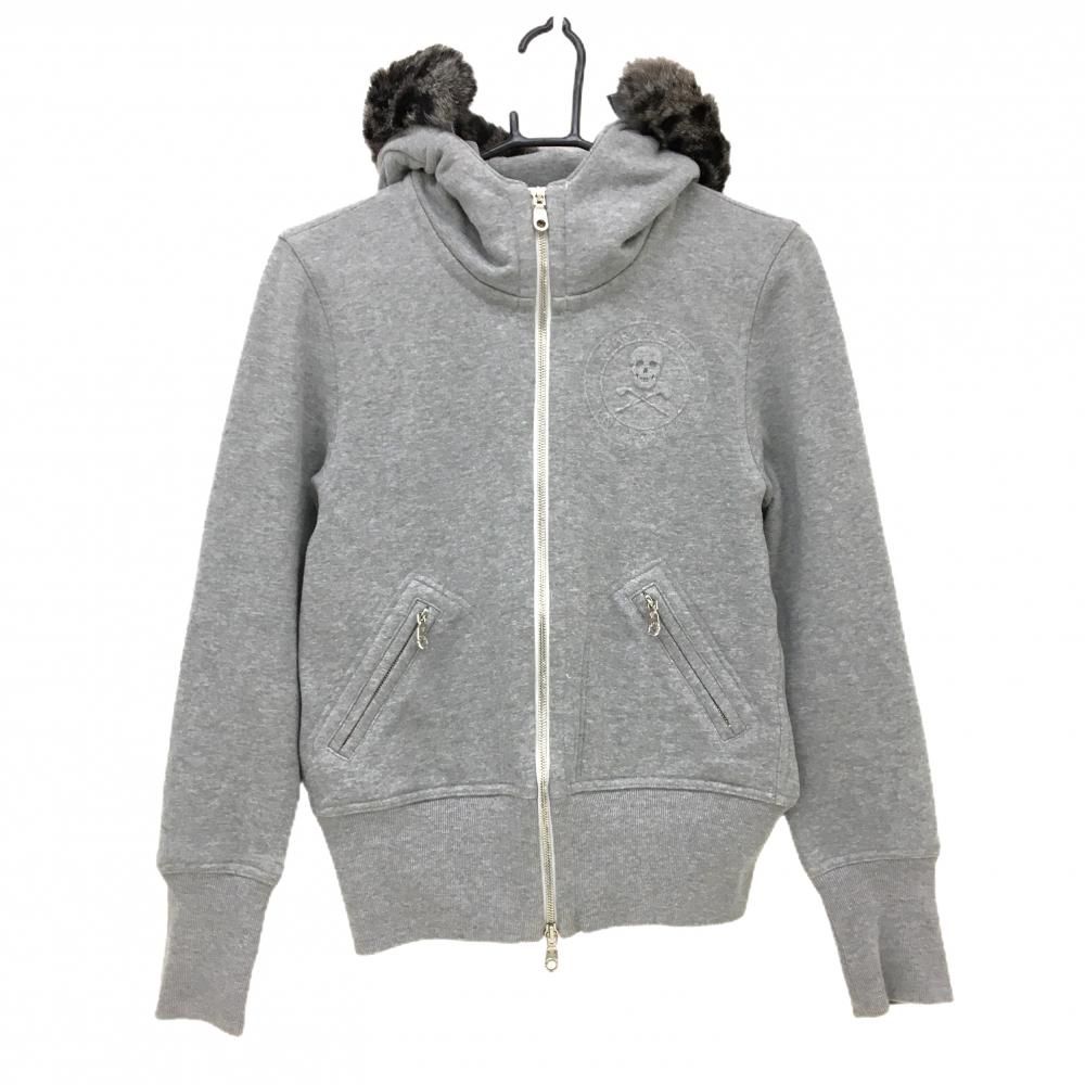 マークアンドロナ スウェットジップパーカー グレー 後ろレオパードスカル レディース M ゴルフウェア MARK＆LONA