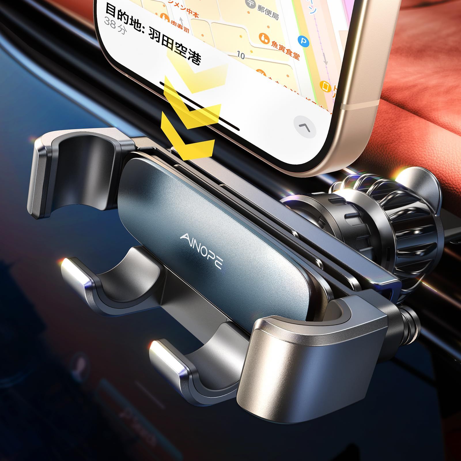  2025最新進化クリップu0026最強の安定AINOPE スマホホルダー 車 車載ホルダー 重力式 エアコン吹き出し口 片手操作 スマホスタンド 回転可能 自由調節 手帳型ケース 車用 スタンド カー用品 iPhon ホルダー