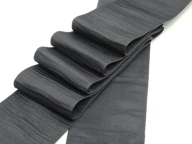平和屋着物●男性 本場筑前博多織 角帯 横段文 黒地 黒木織物 証紙付き 正絹 DAAW6933ob