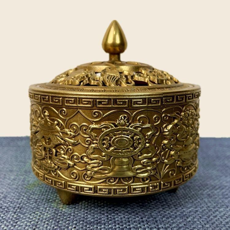 五福八宝香炉 家庭用 室内 薫香 香道具 装飾品 工芸品 美術品 置物 銅製 神獣香炉 八宝図紋三足双耳薫炉 香道具 装飾品 工芸品 置物