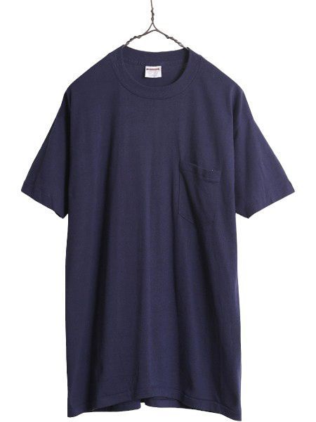 【お得なクーポン配布中!】 80s USA製 マクレガー ポケット付き 無地 半袖 Tシャツ メンズ XL 小さめ 80年代 ヴィンテージ McGregor ポケT 無地T シングルステッチ 紺