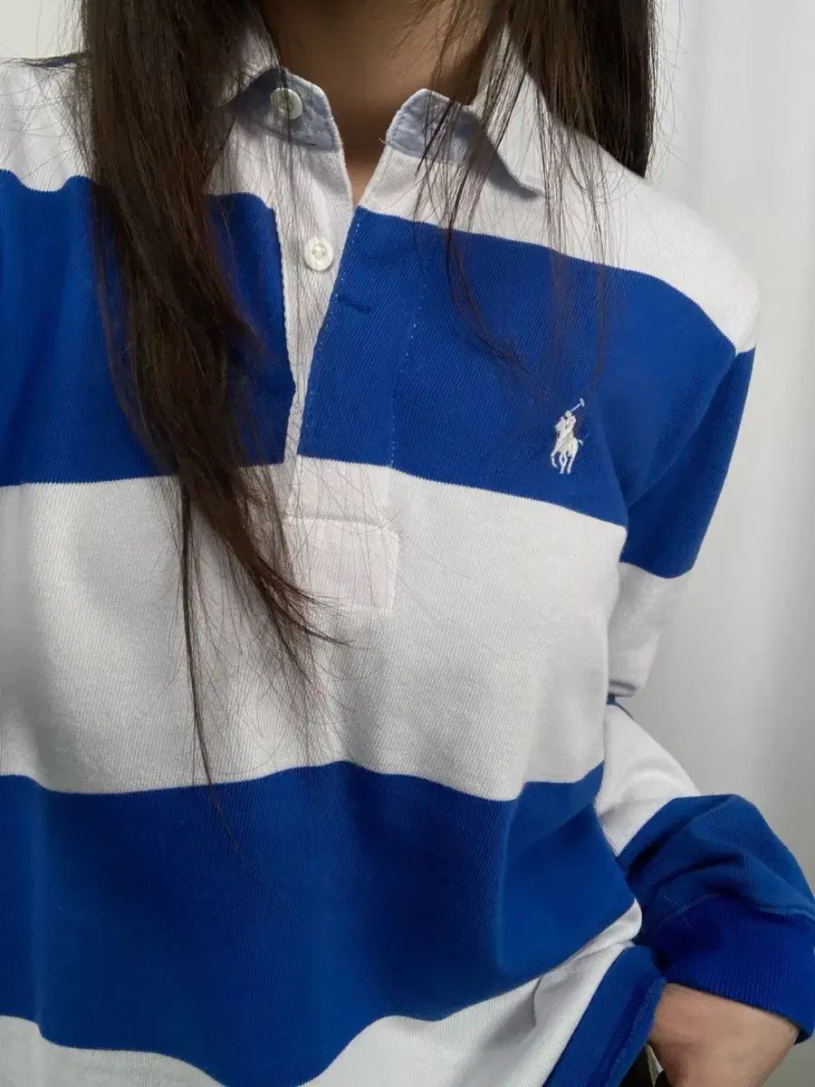 ポロ ブルー ストライプ ラグビーシャツ