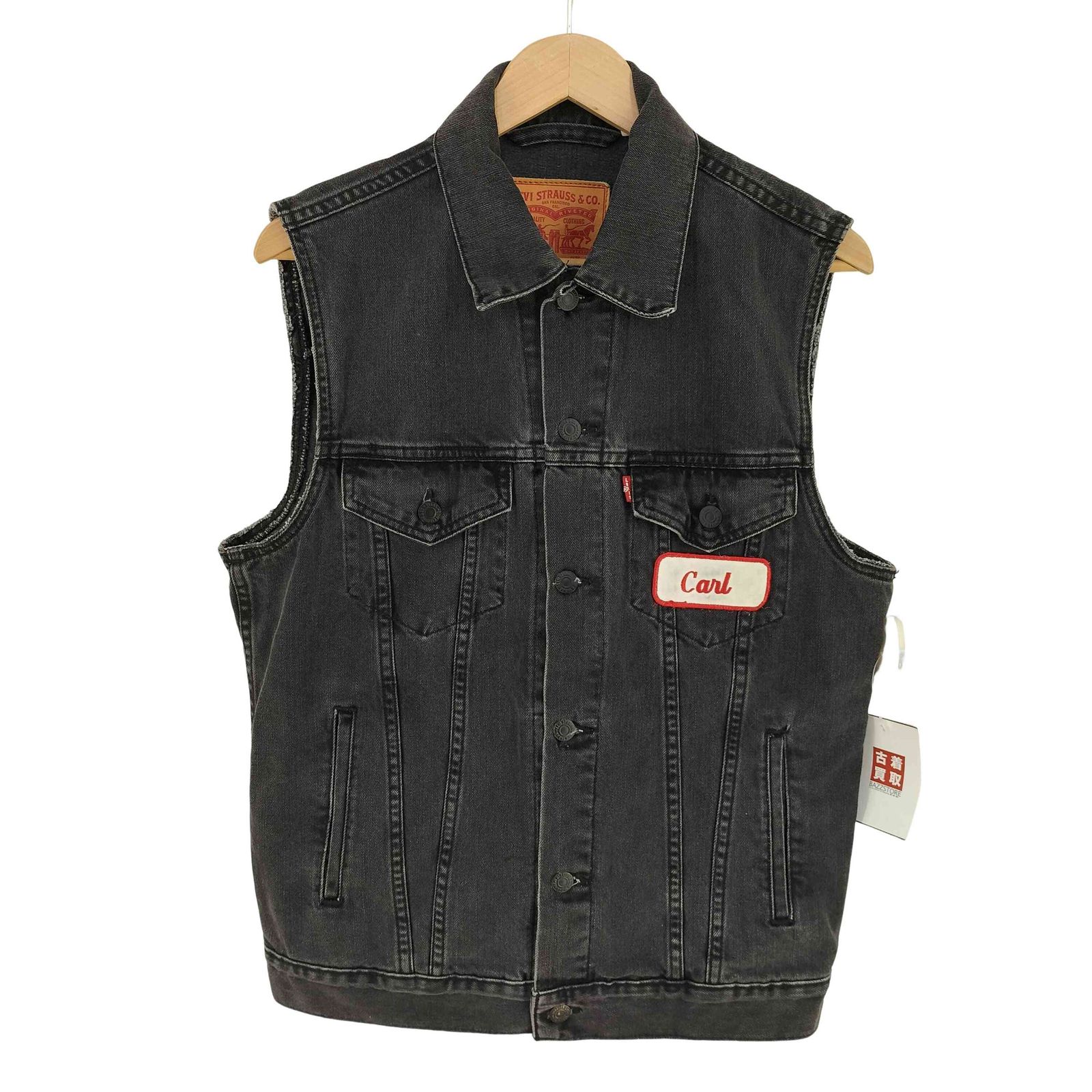 リーバイス Levis MADE IN MEXICO フロントワッペン 後染めブラック デニムベスト メンズ JPN：M 