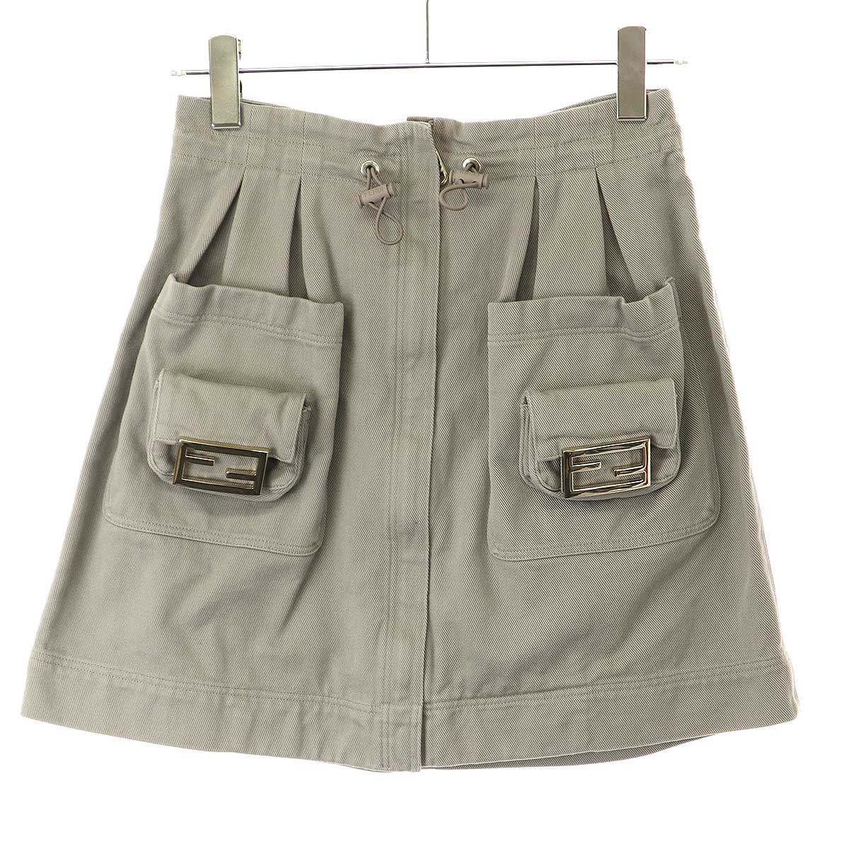 FENDI フェンディ 22AW Baguette 25th Anniversary コットンドリルスカート FQ7439 AM34 ベージュ 38
