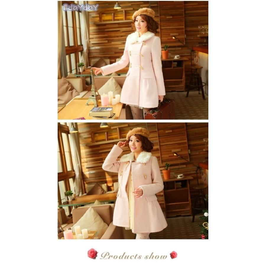 レディース激 かわいい シルエット 長袖 ピンク ファー付き ウエスト