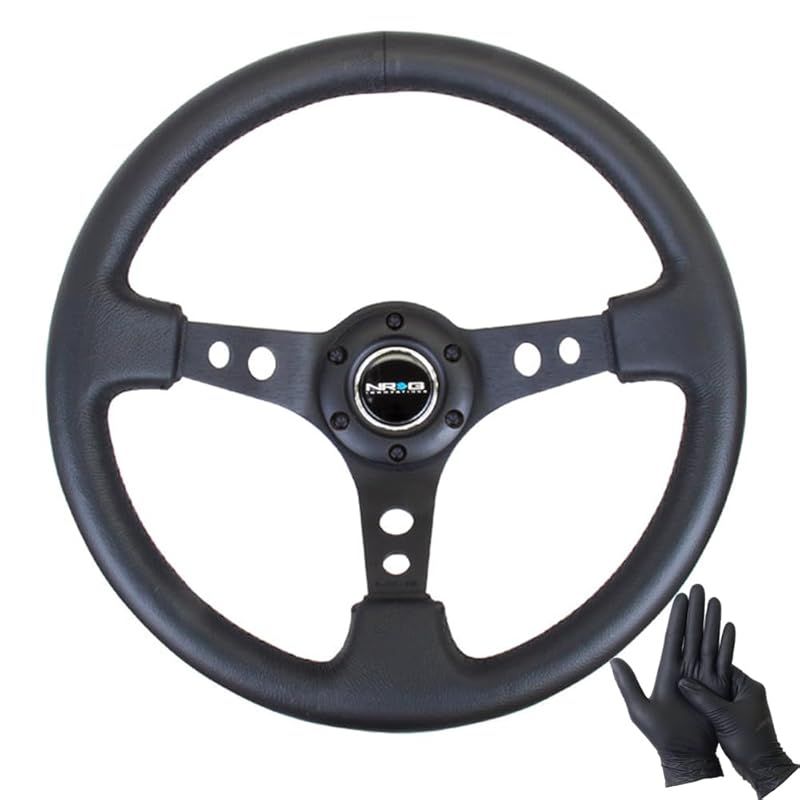 NRG RST-006 強化 ステアリング ホイール ブラック 350mm 付き GOニトリルグローブ付 (ブラック)
