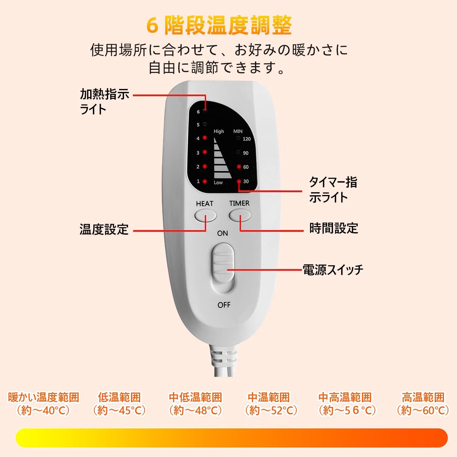 DRAWWIND 電気足温器 フットウォーマー 6段階温度調整 タイマー機能 ホ