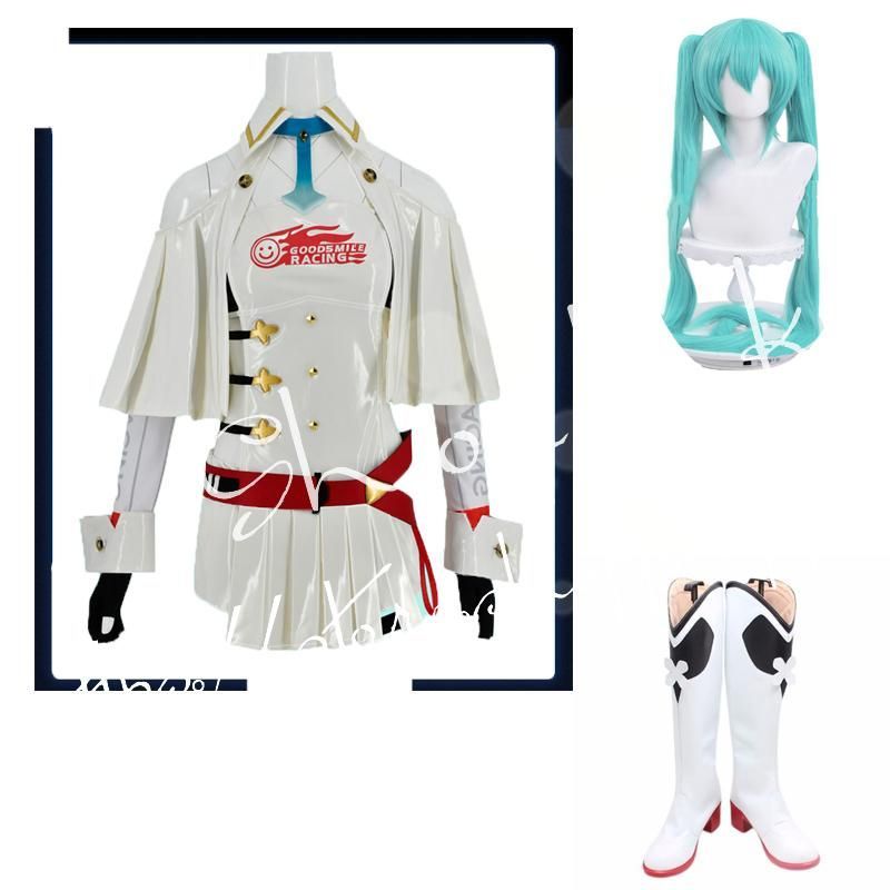 VOCALOID ボーカロイドシリーズ 風 初音MIKU レーシングスーツ レザー コスプレ衣装 ウィッグ cos靴 変装 仮装 コスチューム 撮影 祭り