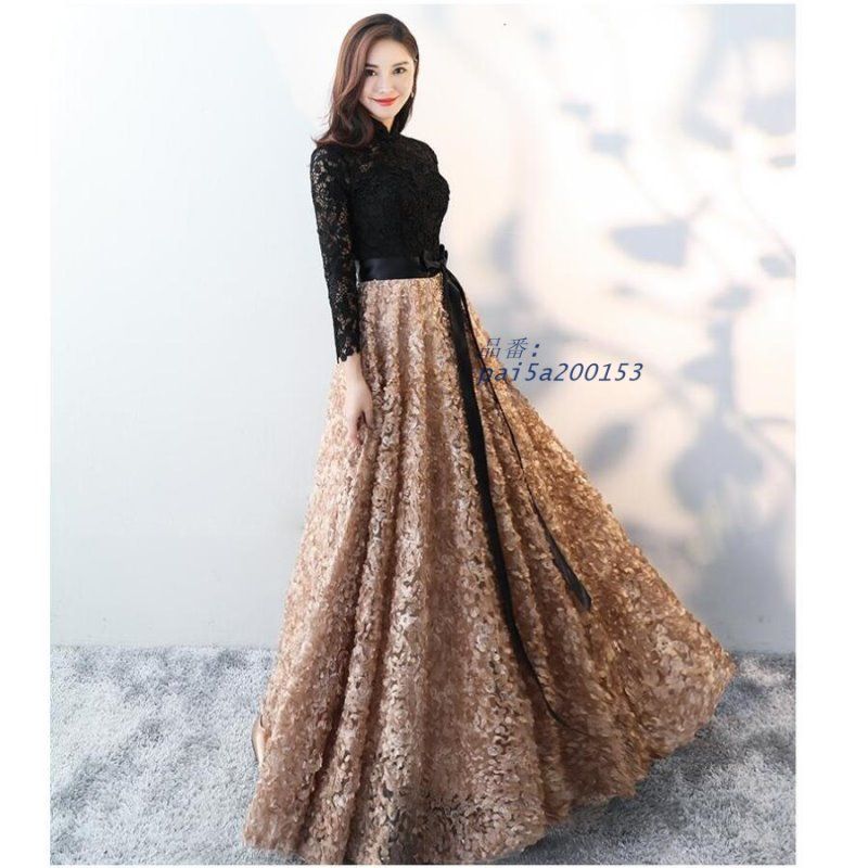 袖あり 立ち襟 ロングドレス 結婚式ドレス パーティードレス ウエディングドレス ピアノ 演奏会 二次会 大きいサイズ 衣装 舞台 披露宴 イベント用 発表会 pai5a200153