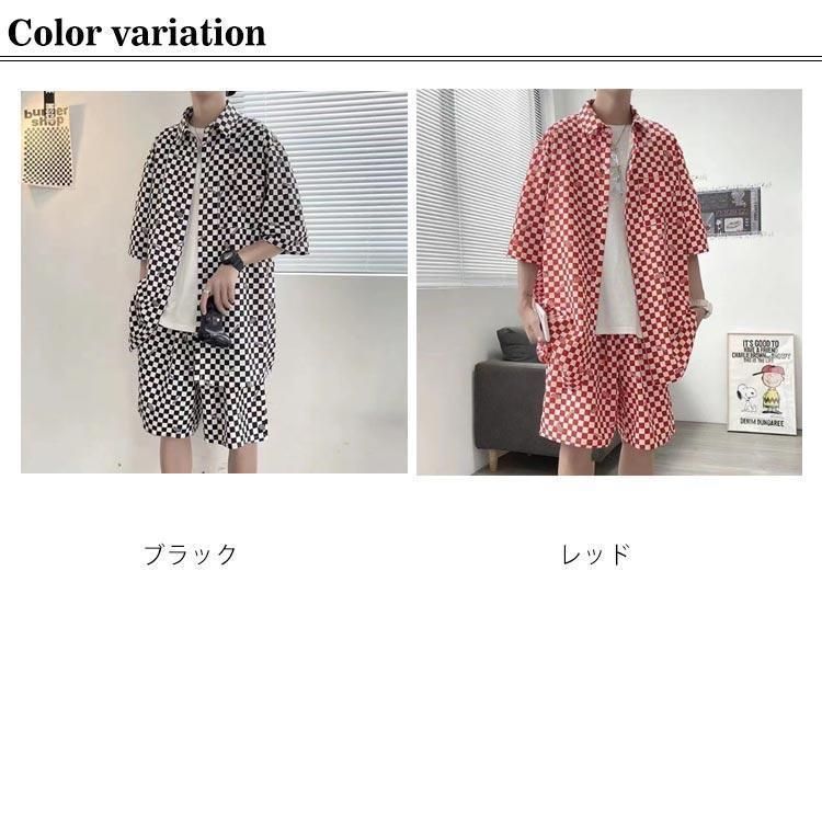 柄シャツ セットアップ メンズ 半袖 シャツ ショートパンツ
