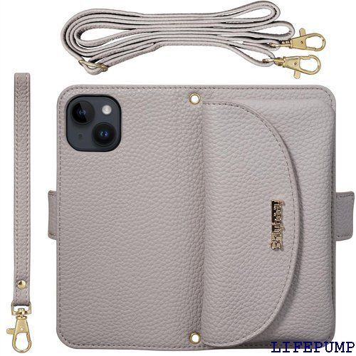 Shlybaay 対応 iPhone 15 ケース 手帳型 手帳型ケース ショルダー ストラップ iPhone15 用 カード収納 スマホケース カバー スタンド マグネット 肩掛け いPhone アイホン 15 あいほん 15 用 可愛 h グレ