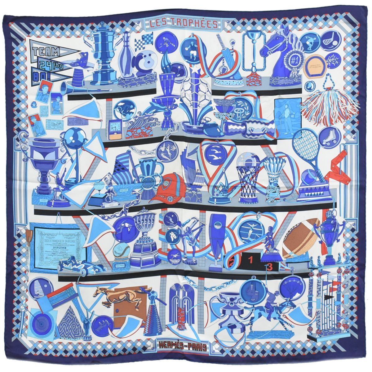 ☘️新品未使用☘️HERMES カレ90　くるみ割り　 スカーフ ブルー エルメス HERMES スカーフ カレ90 Auteuil en Mai オートゥイユの5月