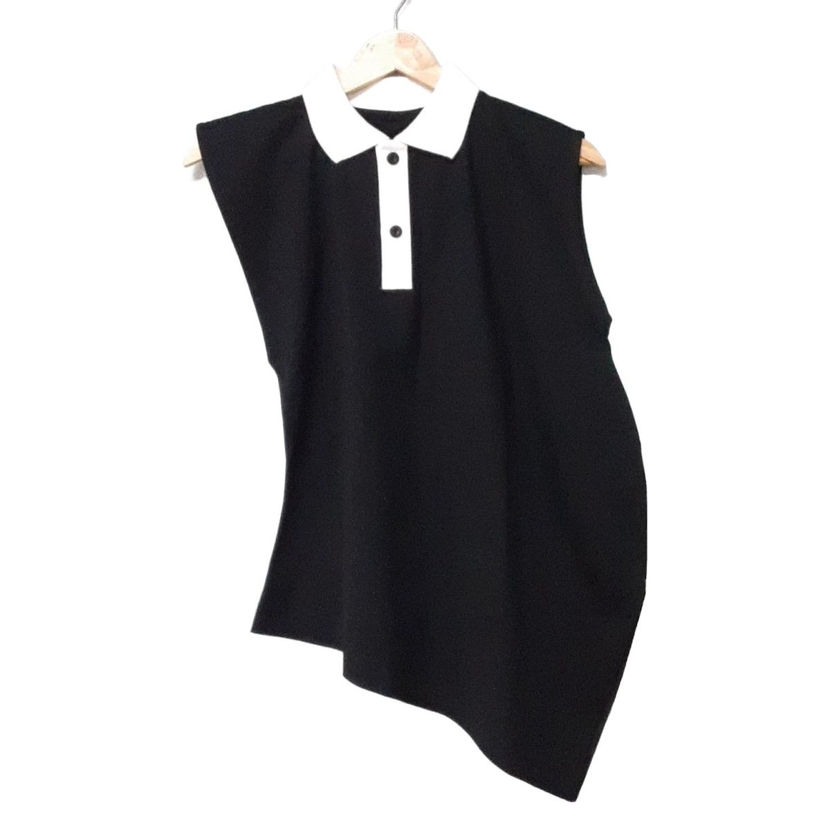 Sacai サカイ ノースリーブポロシャツ サイズ1 S レディース - 24-07404 黒×白 アシンメトリー