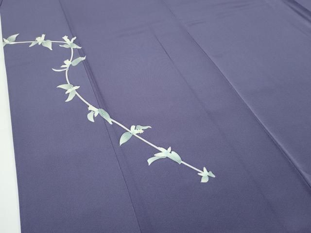 平和屋本店□極上 本加賀友禅作家 由水煌人 訪問着 草花文 藤煤竹色地