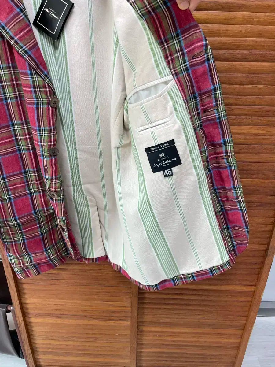 個性 ナイジェル ケーボン リネン チェック柄 ジャケット 48