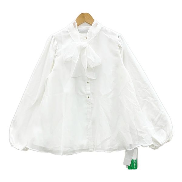 CELFORD 23AW ニットコンビオーガンジーフレアブラウス CWFB235007 美品 長袖 リボンタイ 無地 レディース サイズ38 ホワイト セルフォード トップス IL14977■ CELFORD 23AW ニットコンビオーガンジーフレアブラウス