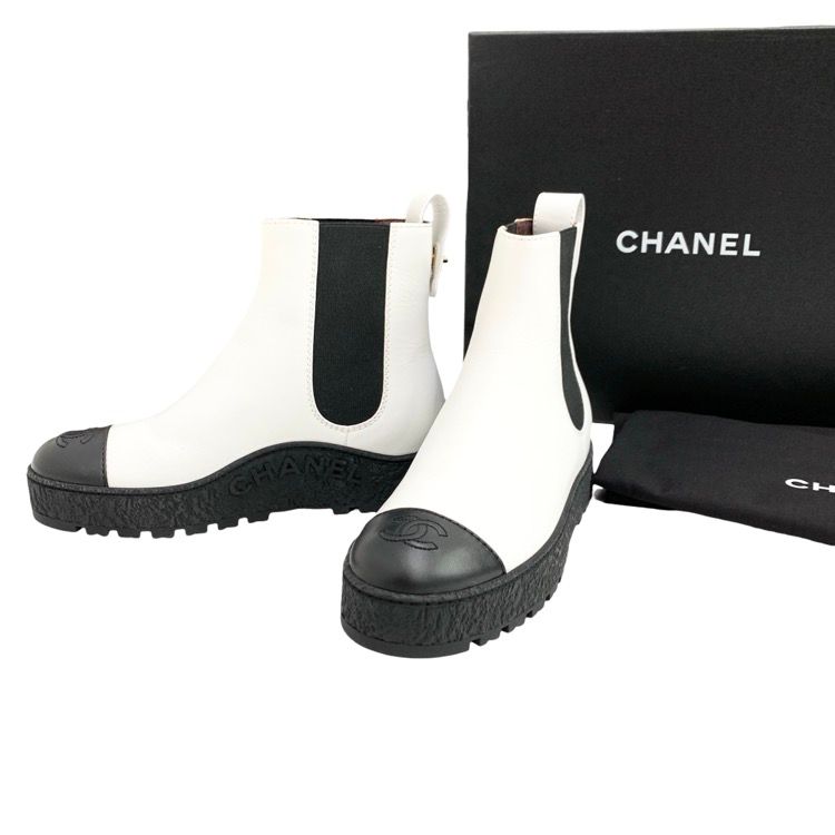 CHANEL シャネル ターンロックサイドゴアブーツ ホワイト 37 G37927