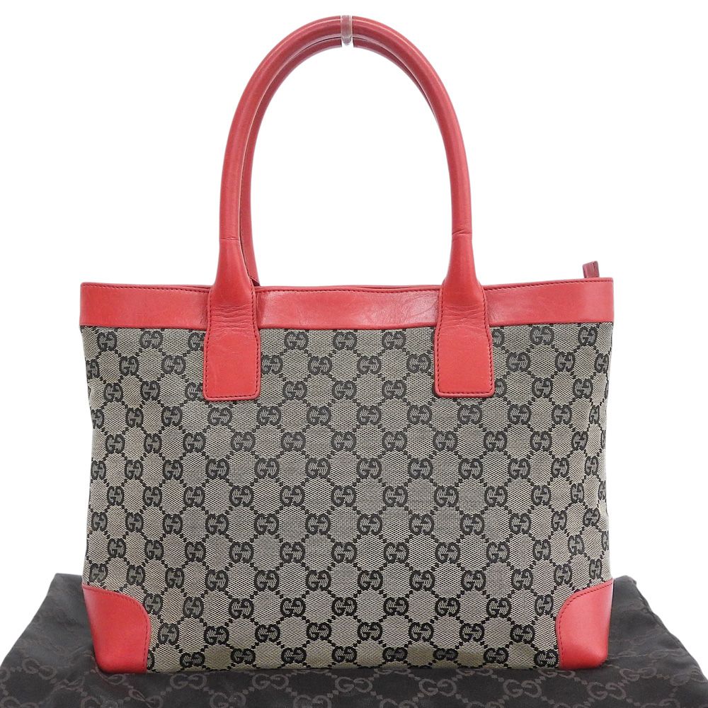 極美品✨グッチ ハンドバッグ GG キャンバス レザー レッド 保存袋付き GUCCI グッチ トートバッグ GGキャンバス レザー レッド グレー