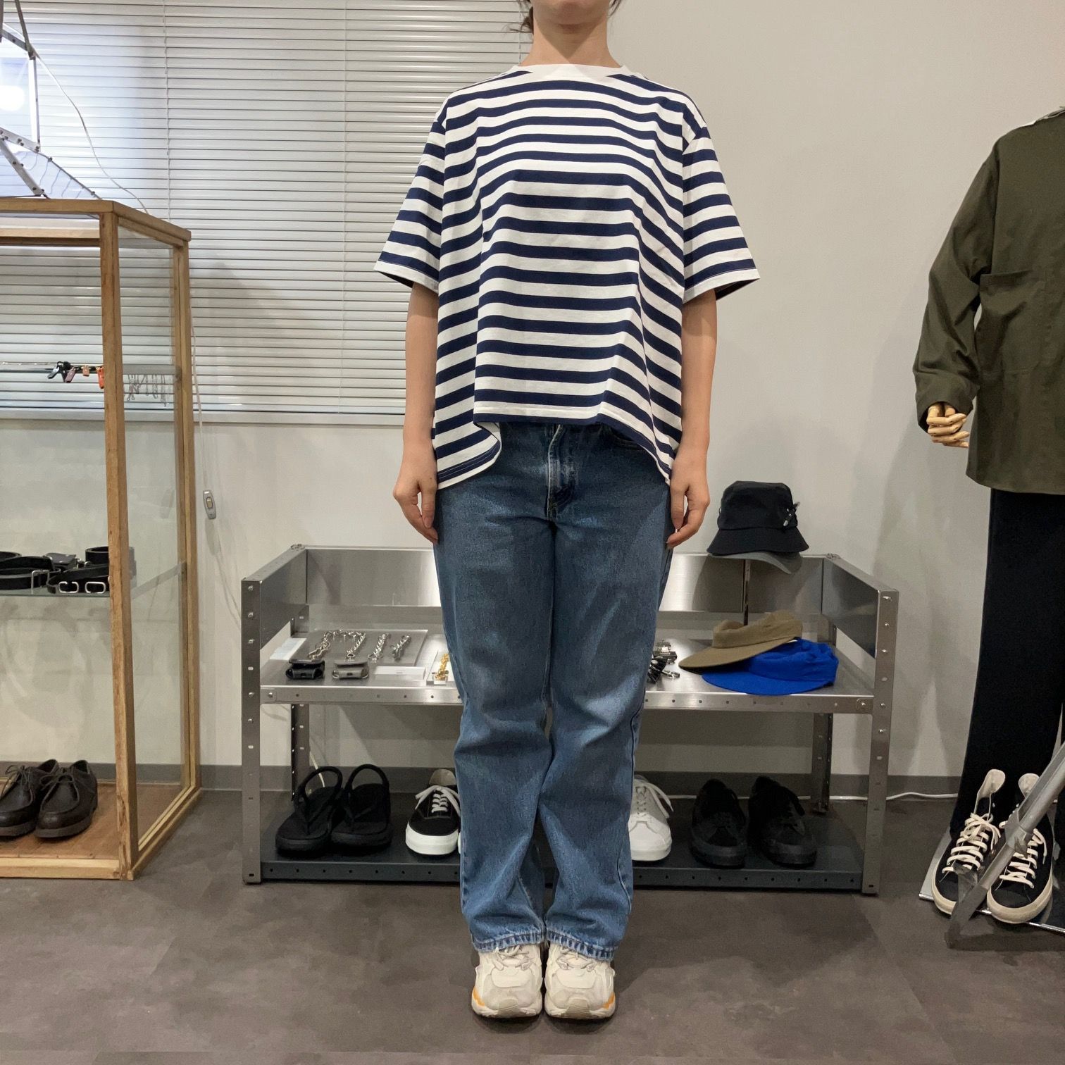 maillot マイヨ border flair s/s Tee NAVY ボーダー Tシャツ