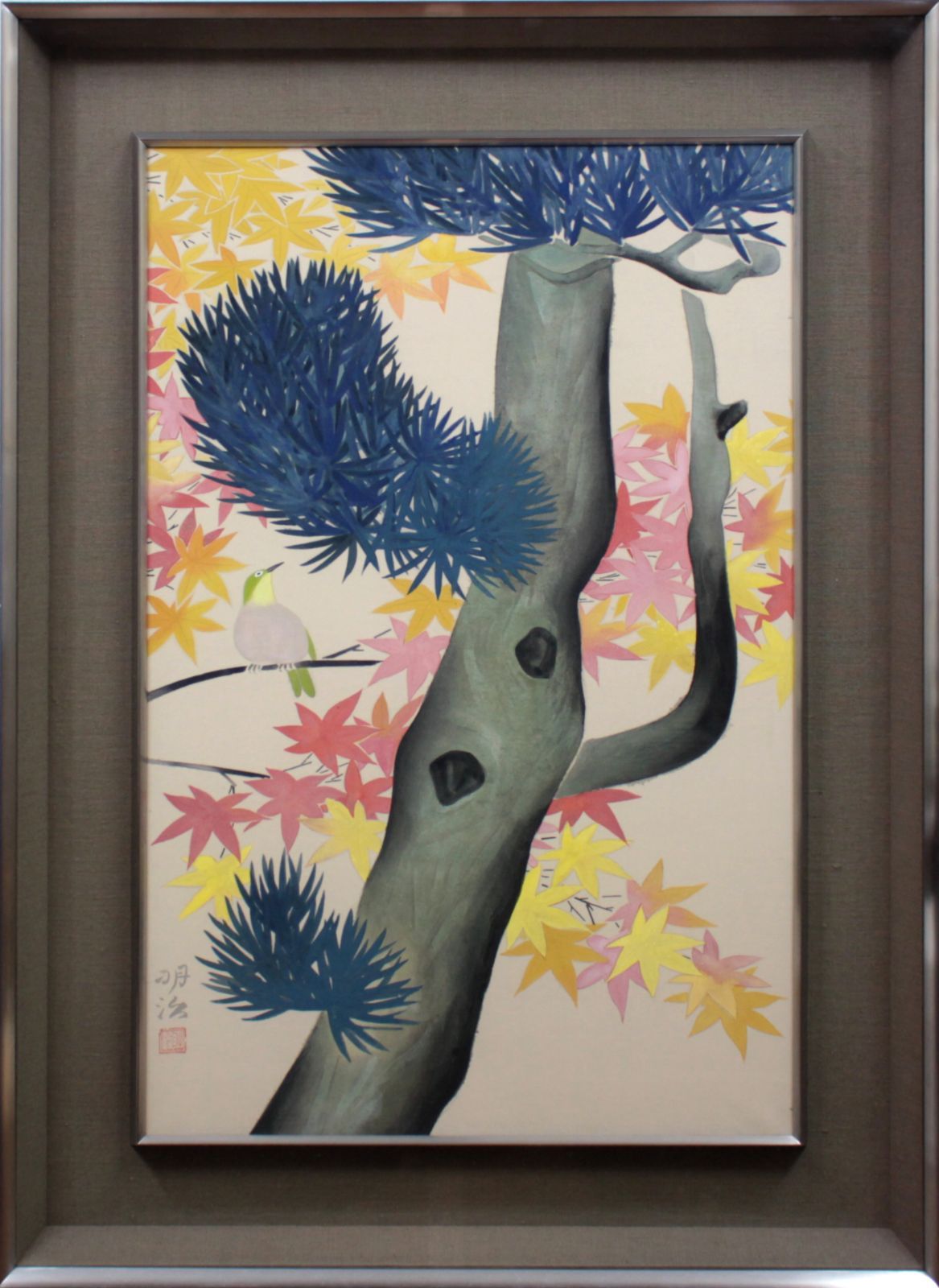 橋本明治『槇に紅葉』日本画【真作保証】 絵画 橋本明治『槇に紅葉』日本画【真作保証】 絵画 - メルカリ