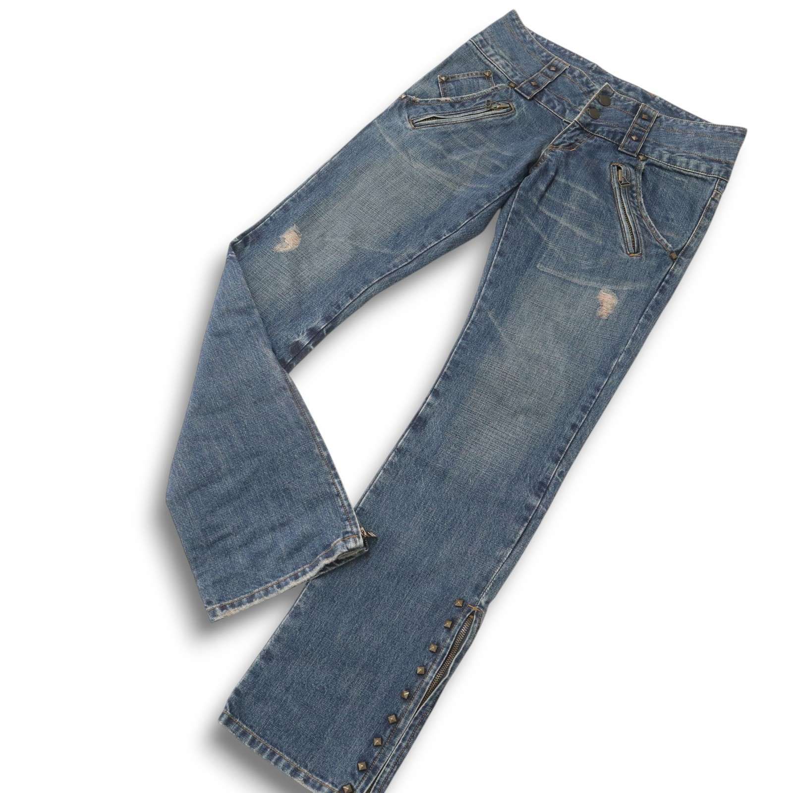Y2K 00s☆ RUMOR ルーモア 通年 ダメージ加工☆ ローライズ 裾ジップ 