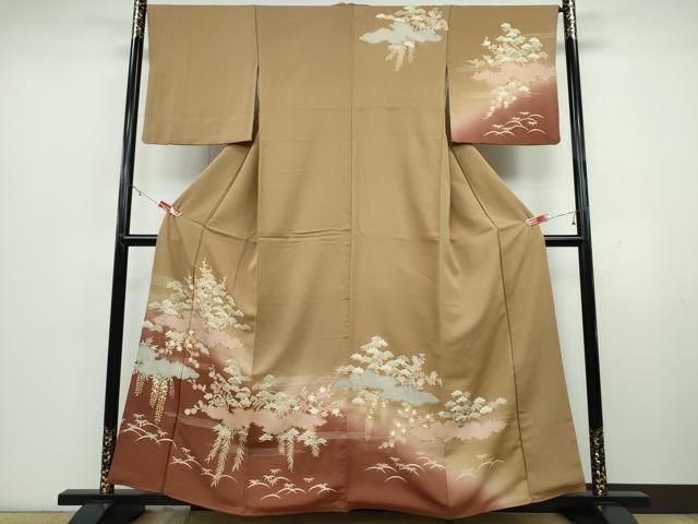 平和屋着物○訪問着 駒刺繍 双鳥花鏡裏文 暈し染め