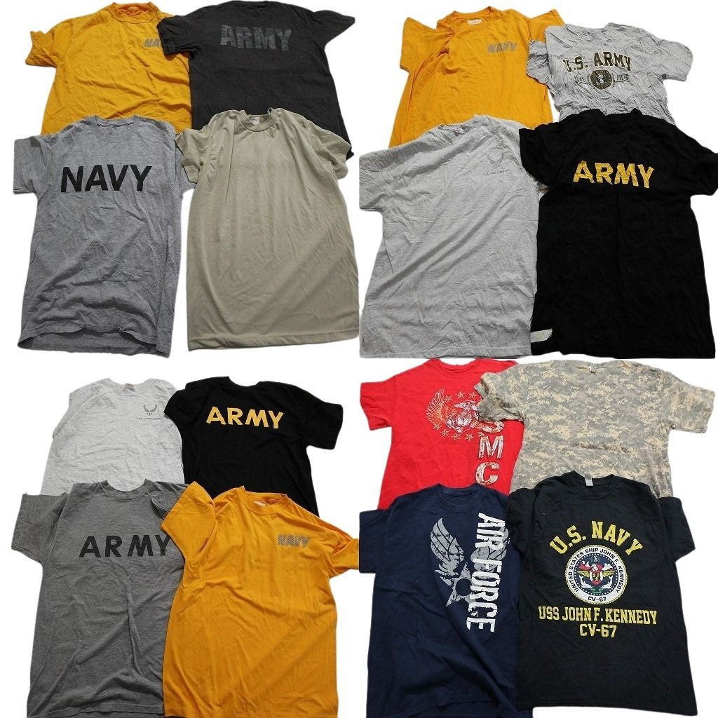 古着卸 まとめ売り ミリタリー 半袖Tシャツ 16枚セット (メンズ Ｍ ) カモ柄 エアフォース ARMY NAVY 無地 中古 古着 MZ1217