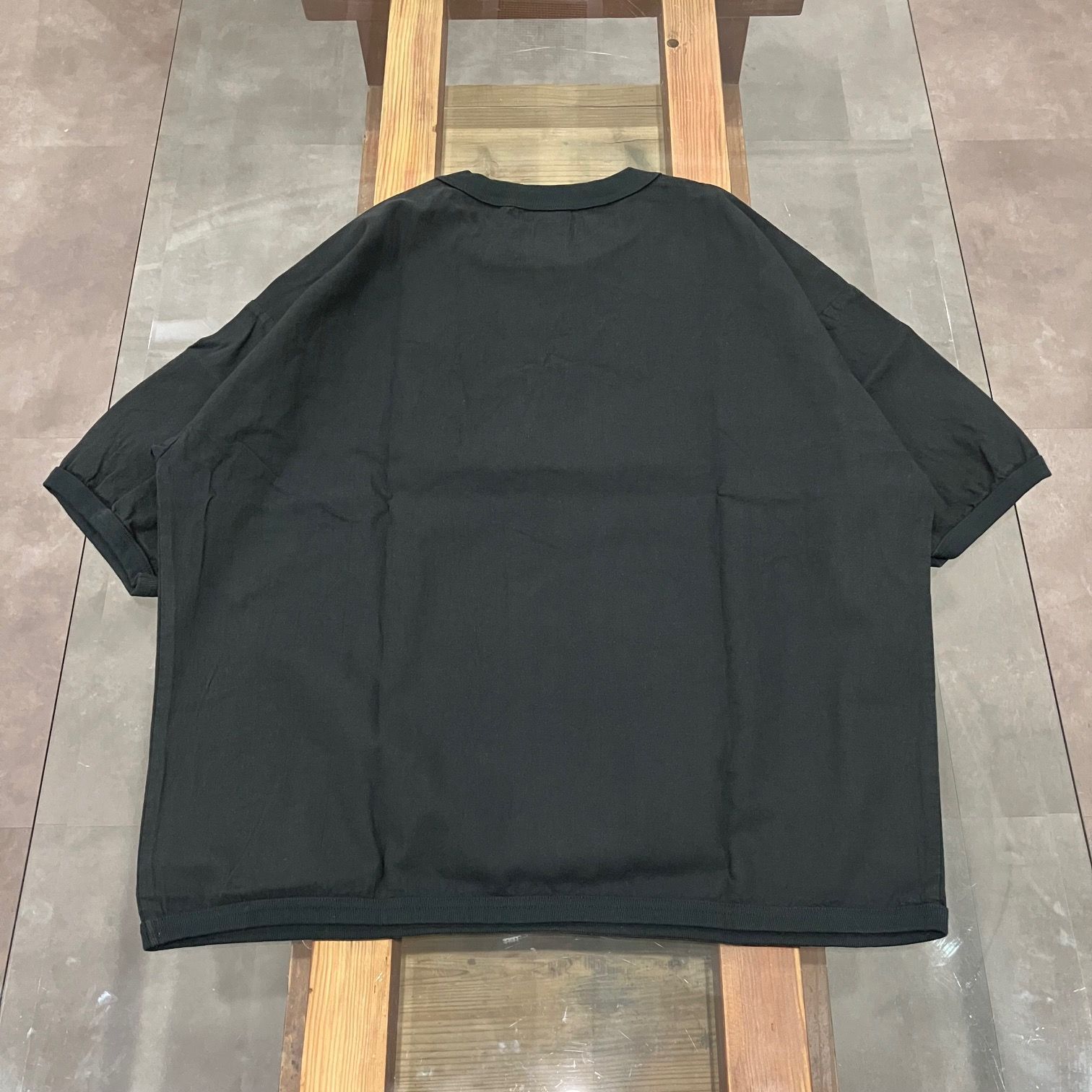 maillot マイヨ linen rich big sweat shirt-Tee BLACK リネンコットン 